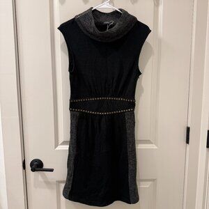 Theme Black Gray Angora Blend Sweater Dress M NWT Sleeveless Studded Belt Knit